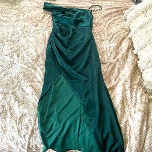 Lulu's Satin Asymmetrical Off the Shoulder Dress